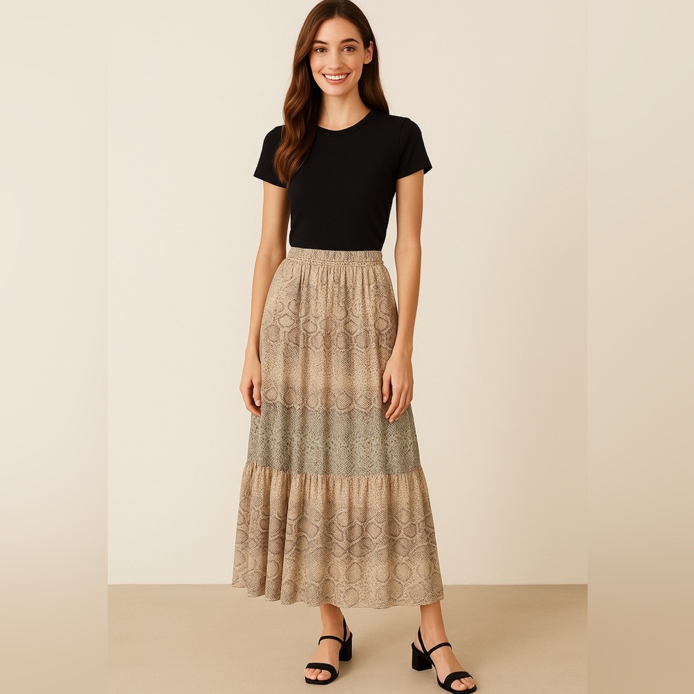 Boho Chiffon Snake Print Maxi Skirt - size 4